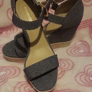 ANTONIO MELANI Dark Denim Espadrille Ankle Strap Wedges